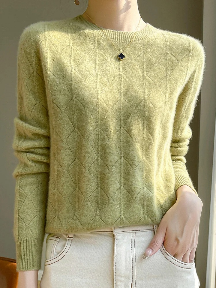 Levoire | Kashmir pull-over Femme Motif de Tricot, Doux & Élégant Design Vert clair