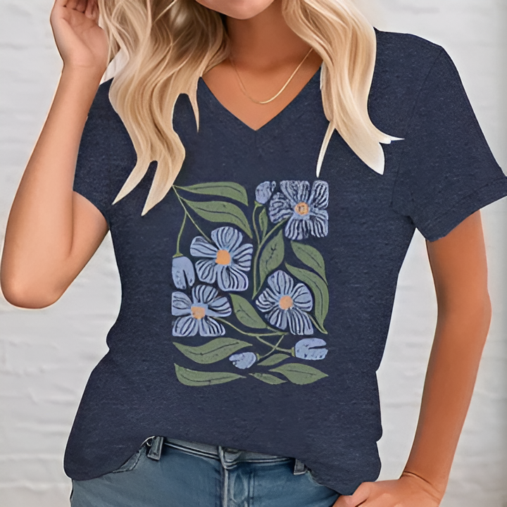Levoire | Chemise À Fleurs Vintage Pour Femmes Bleu marine