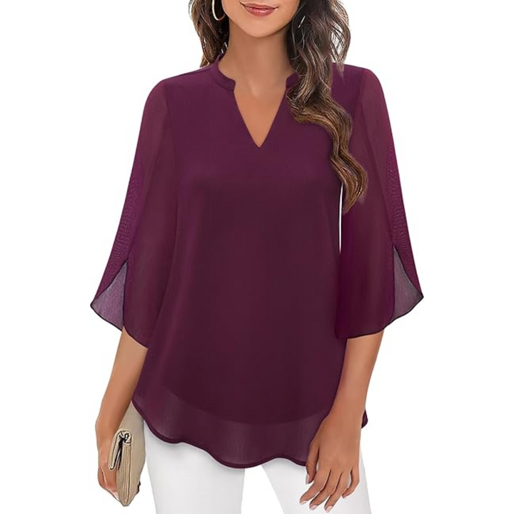 Levoire | Chemise Ample À Manches Fendues Pour - Femmes - Col En V Bourgogne