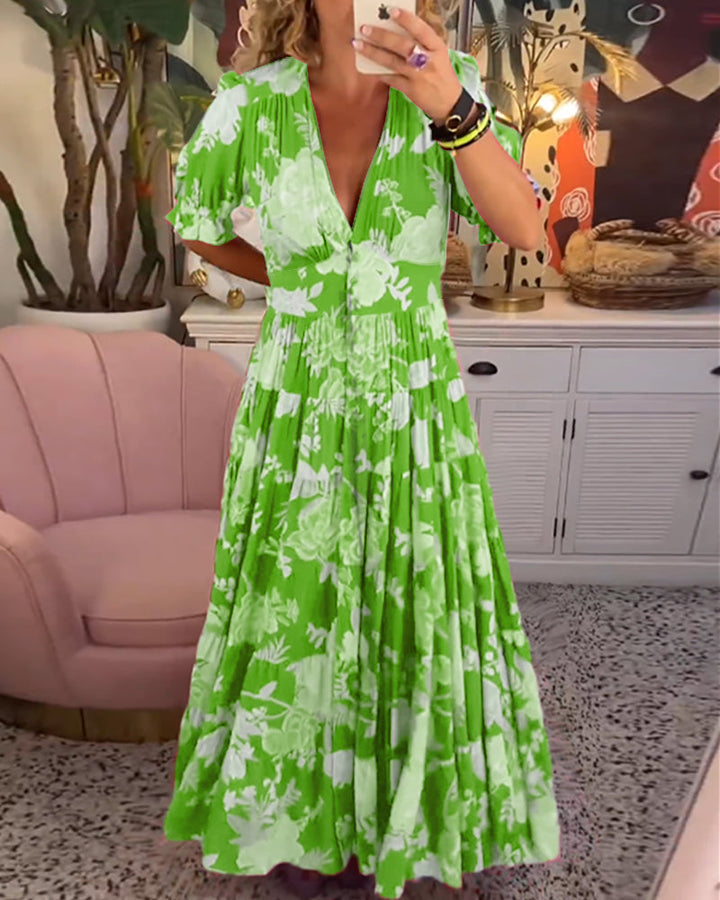 Levoire | Robe à col en V avec motif floral Vert