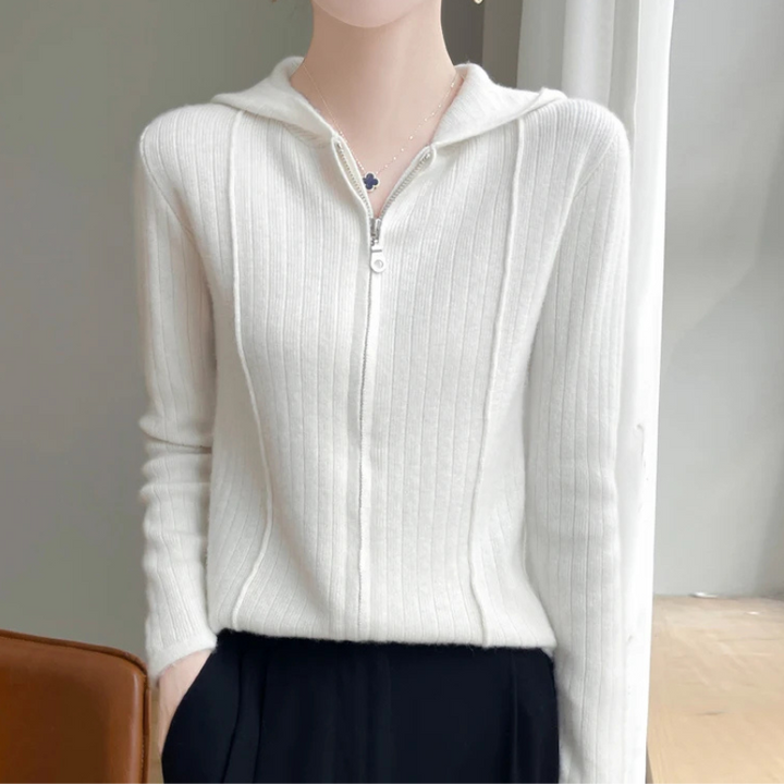 Levoire | Veste femme à zip Slim Fit avec capuche en tricot Blanc
