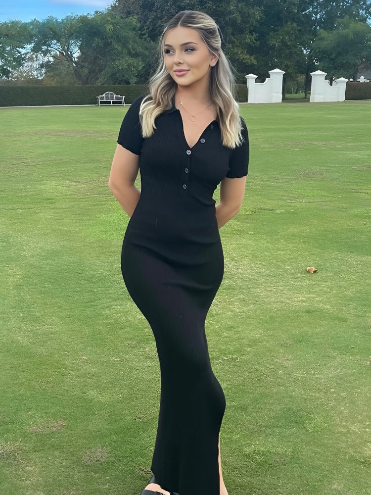 Levoire | Robe Midi Élégante Avec Fente Noir