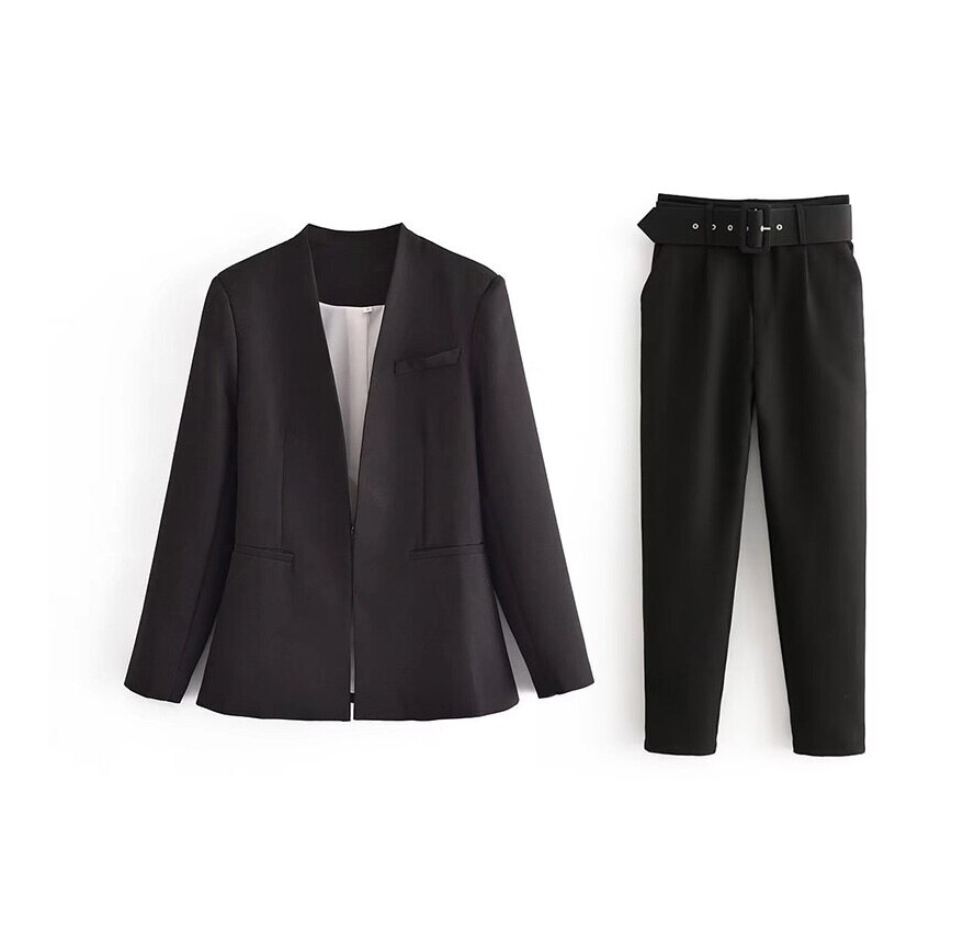 Levoire | Blazer Satz Veste & Pantalons Avec Ceinture Noir