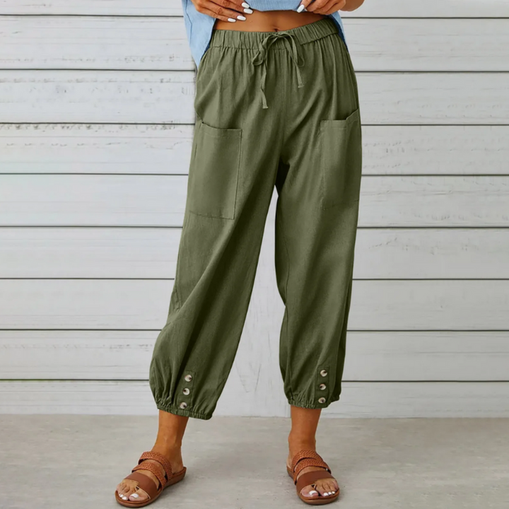 Levoire | Pantalon En Lin Pour Femmes Décontracté Taille Haute Vert