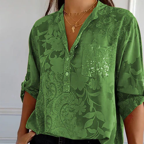 Levoire | Blouse À Manches Longues Avec Motif Floral Vert