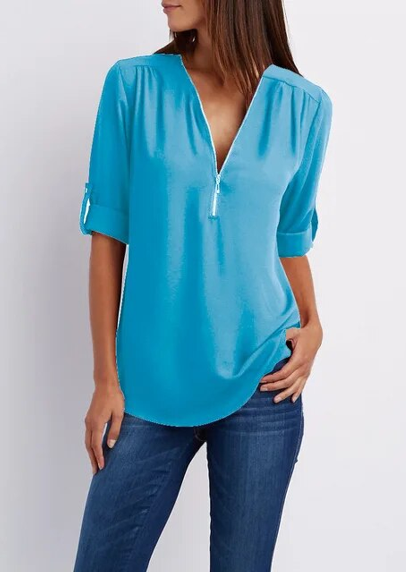 Levoire | Élégante Blouse À Décolleté En V Pour Femmes Bleu clair