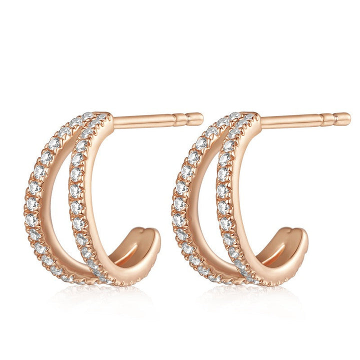 Levoire | Boucles D'Oreilles À Anneaux Doubles Avec Zircon Élégant Roosa Kulta 12 mm