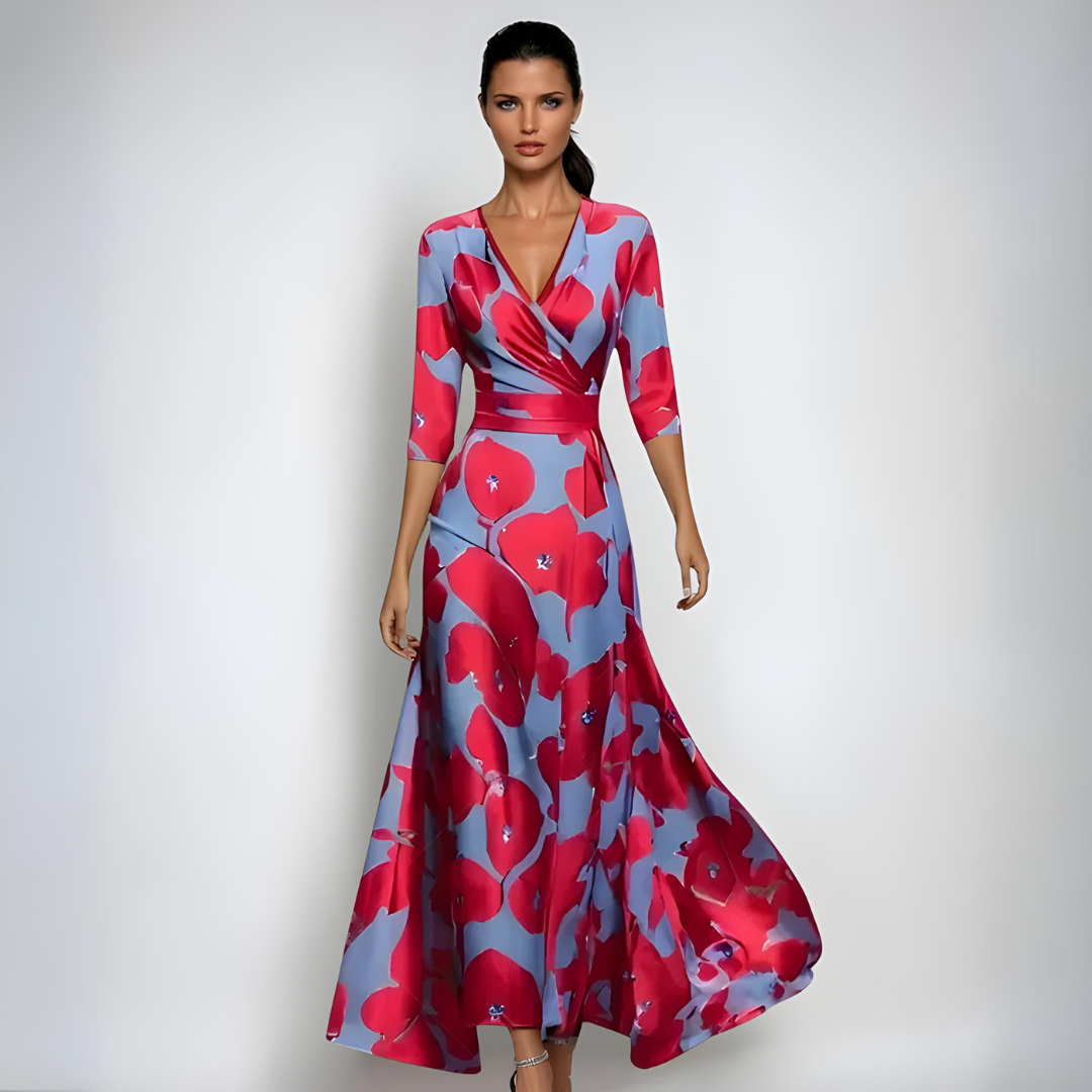 Levoire | Robe Maxi Élégante Avec Des Fleurs Rouge Bleu