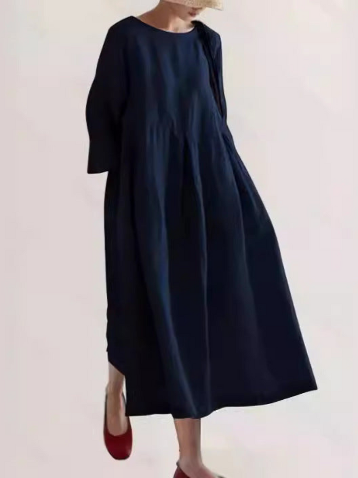 Levoire | Robe Maxi en Lin Chic pour Femmes avec Coupe Ample Élégante Bleu foncé