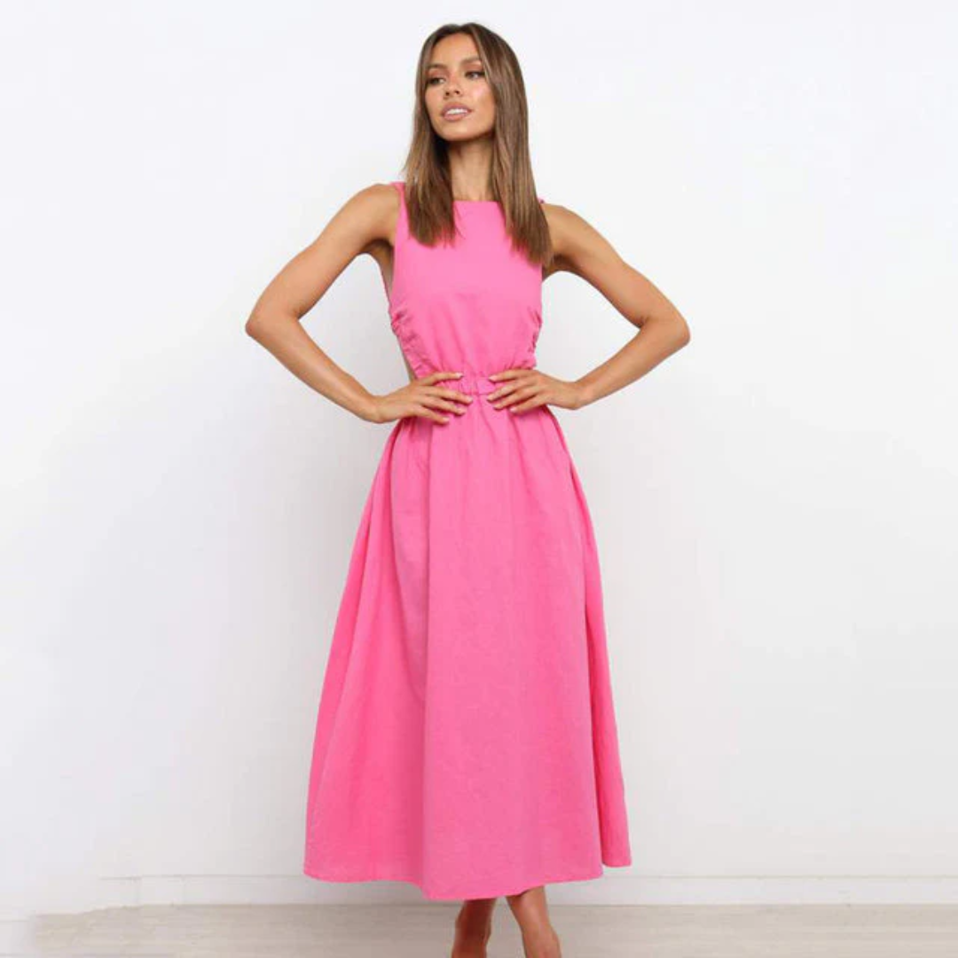 Levoire | Robe midi d'été sans manches pour femmes Rose Rouge