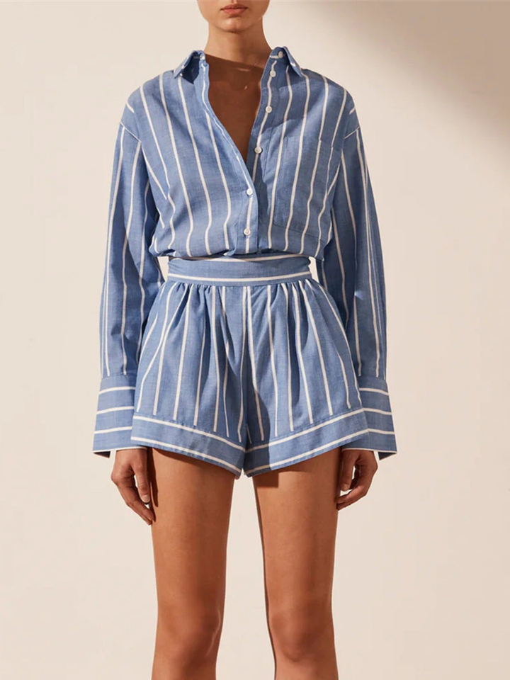 Levoire | Ensemble De Chemise Rayée & Short Bleu