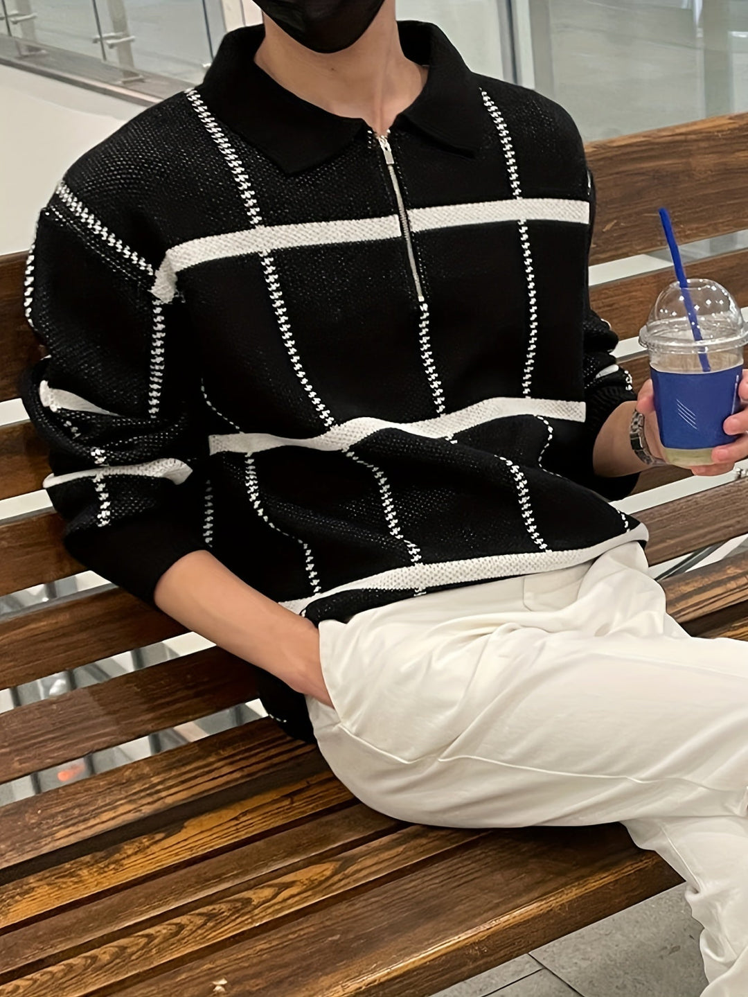 Levoire | Pull Homme À Carreaux Avec Demi-Zip