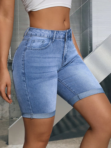Levoire | Taille Haute Denim-Shorts Avec Ourlet Retourné