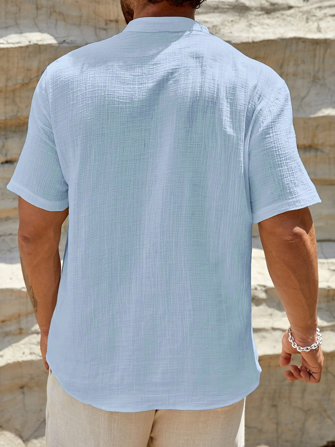 Levoire | T-Shirt Henley À Manches Courtes Unies Avec Col En V Profond