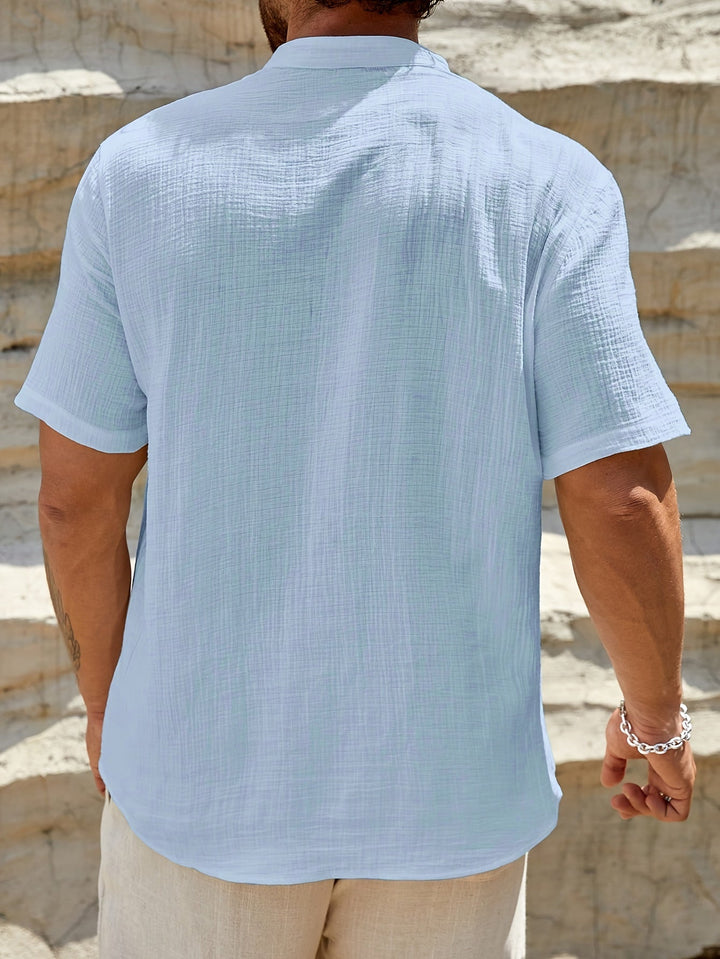 Levoire | T-Shirt Henley À Manches Courtes Unies Avec Col En V Profond
