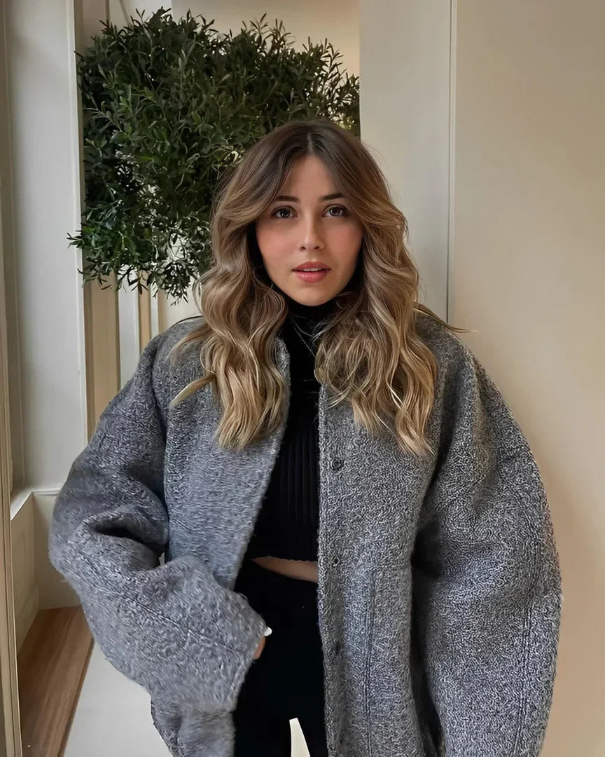 Levoire | Chic Col Rond Veste Avec Poche Gris
