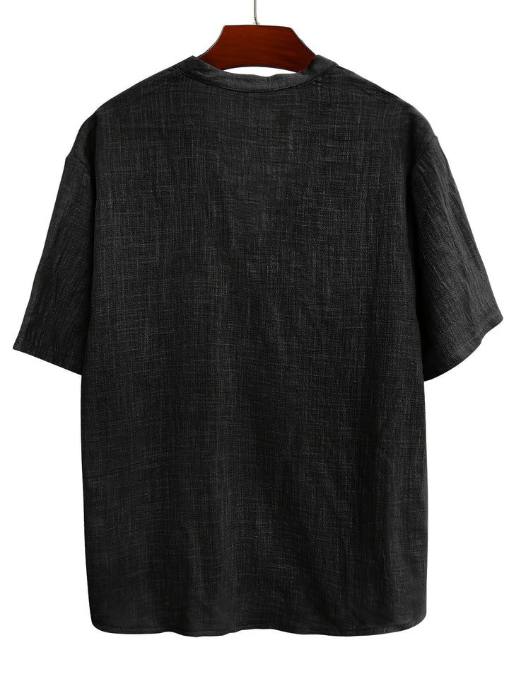 Levoire | T-Shirt Uni Hommes Col Henley Profond
