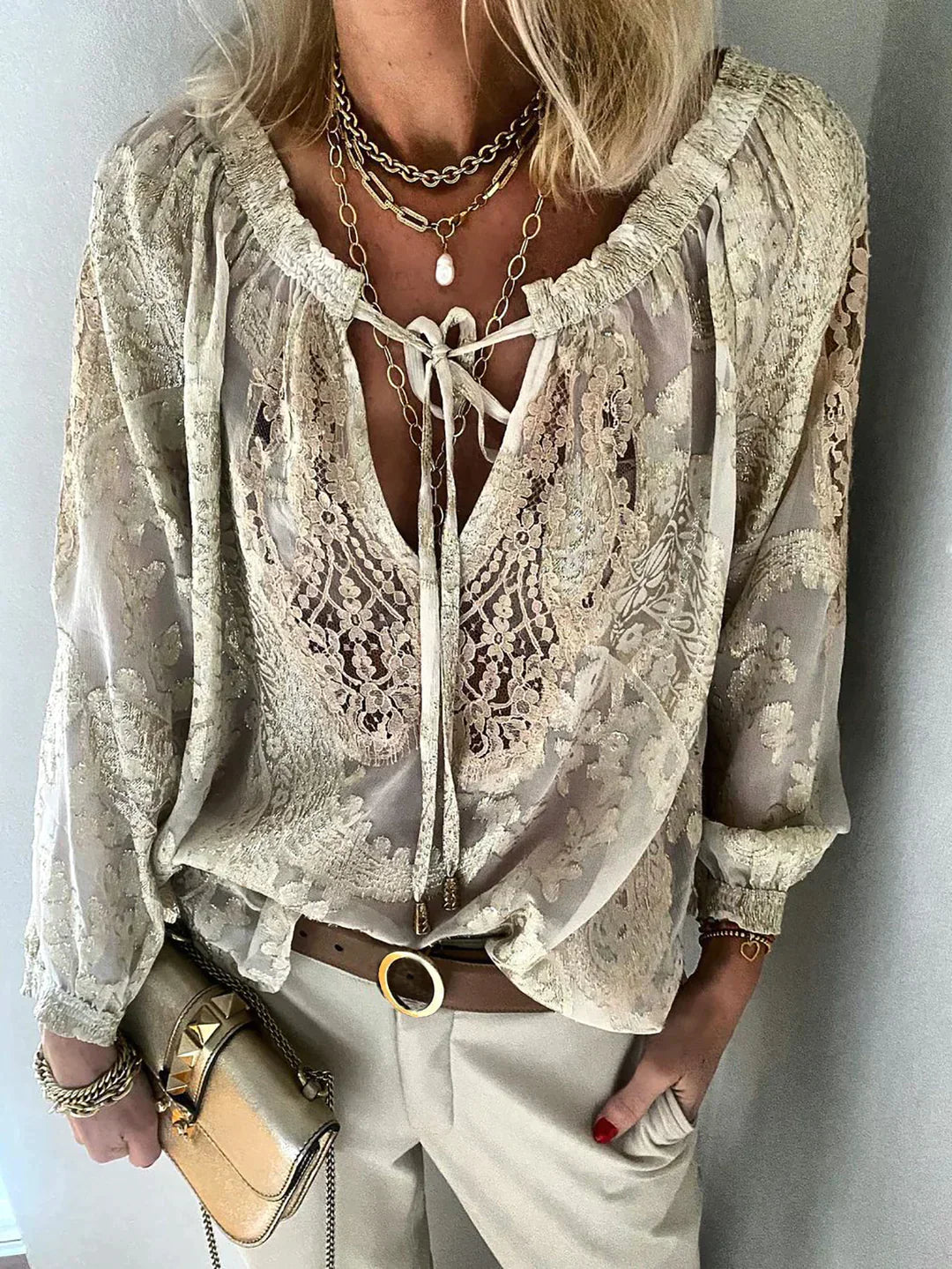 Levoire | Tee-Shirt Unique Avec Des Détails En Dentelle Khaki