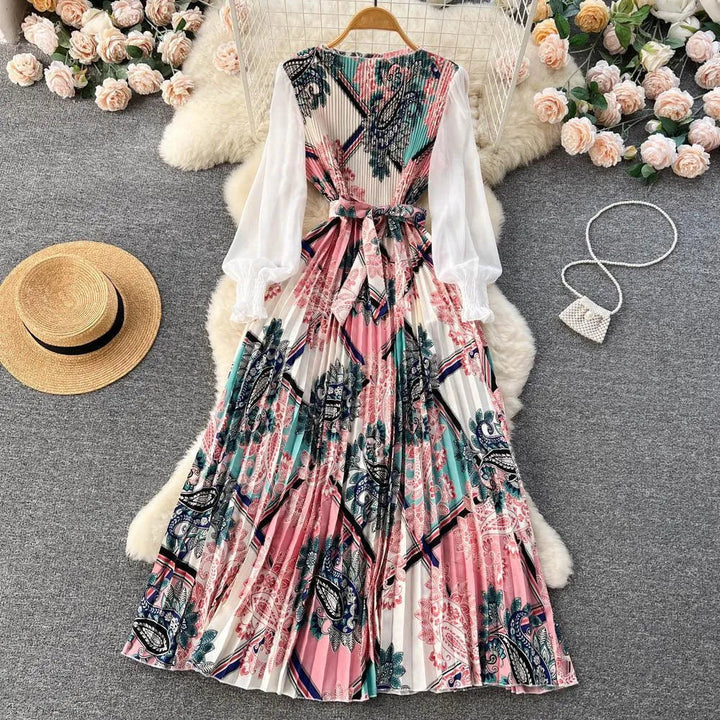 Levoire | Robe avec imprimé ethnique pour femmes, dotée d'un motif floral à nouer Quatre côtés Rose pâle Taille libre