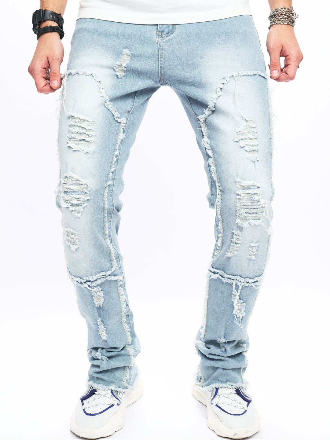 Levoire | Jeans Bootcut Homme Avec Détails De Éraflures Bleu clair
