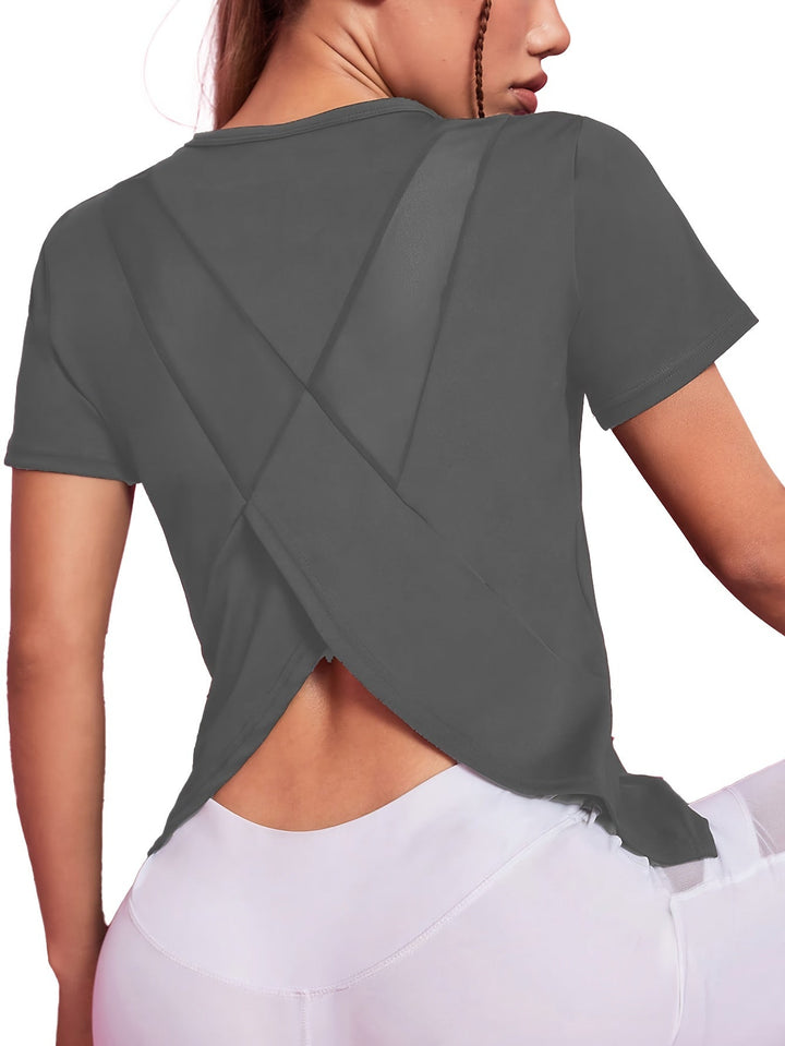 Levoire | T-Shirt De Sport Pour Femmes À Séchage Rapide Avec Manches Courtes Et Contraste En Mesh Respirant