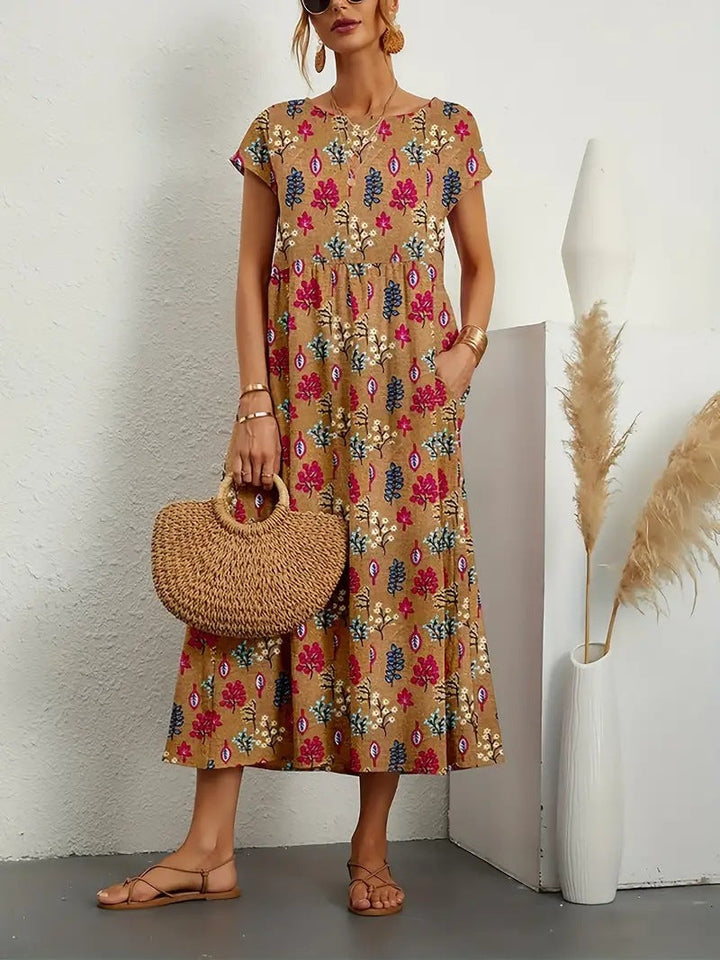 Levoire | Robe Élégante À Fleurs Khaki