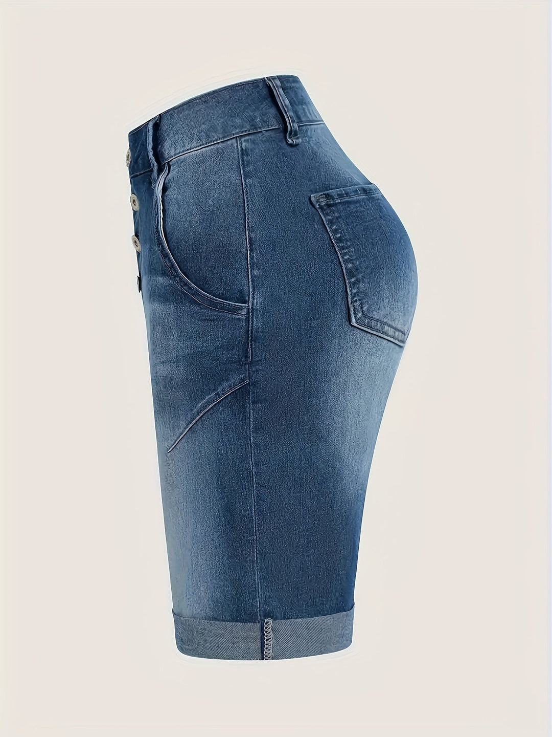 Levoire | Short En Jean Lavé Bleu À Taille Haute Et Ourlet Reversible