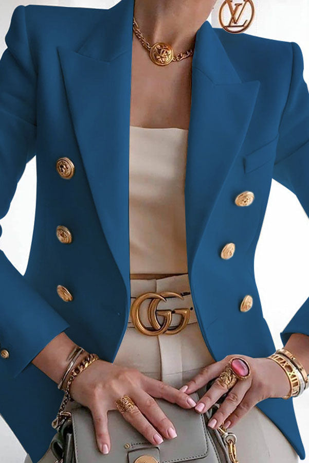 Levoire | Blazer Elegantti Kaksoisrivinen Blazer Kultaisten Napojen Kanssa Sininen