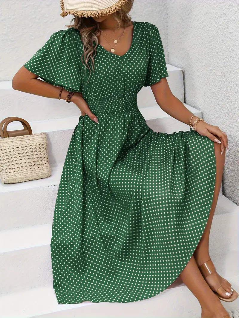 Levoire | Robe Taille Froncée Imprimée sur Toute la Surface, Robe Décontractée à Manches Courtes