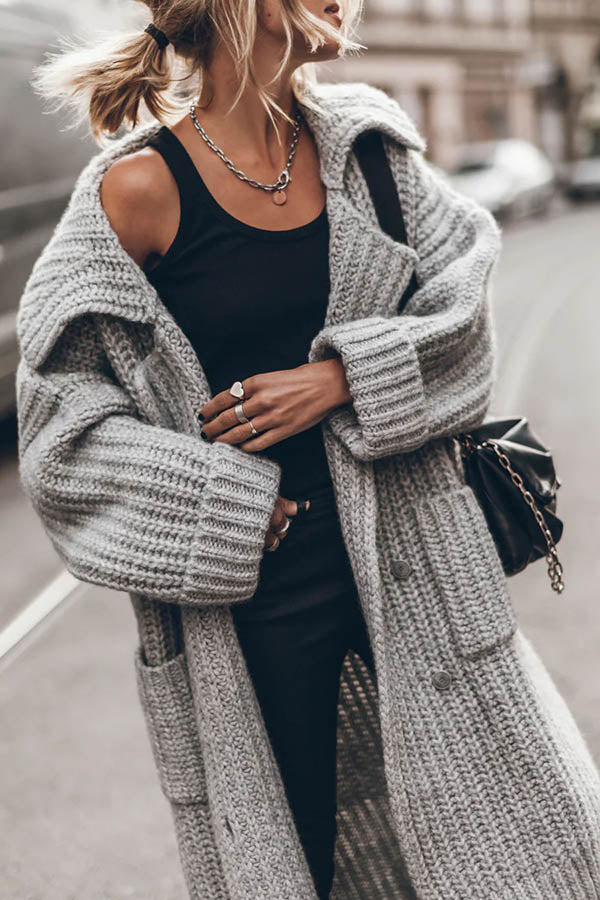 Levoire | Épaissse Gilet Tricoté Long Avec Fermeture À Boutons Et Poches Grande Taille Modèle