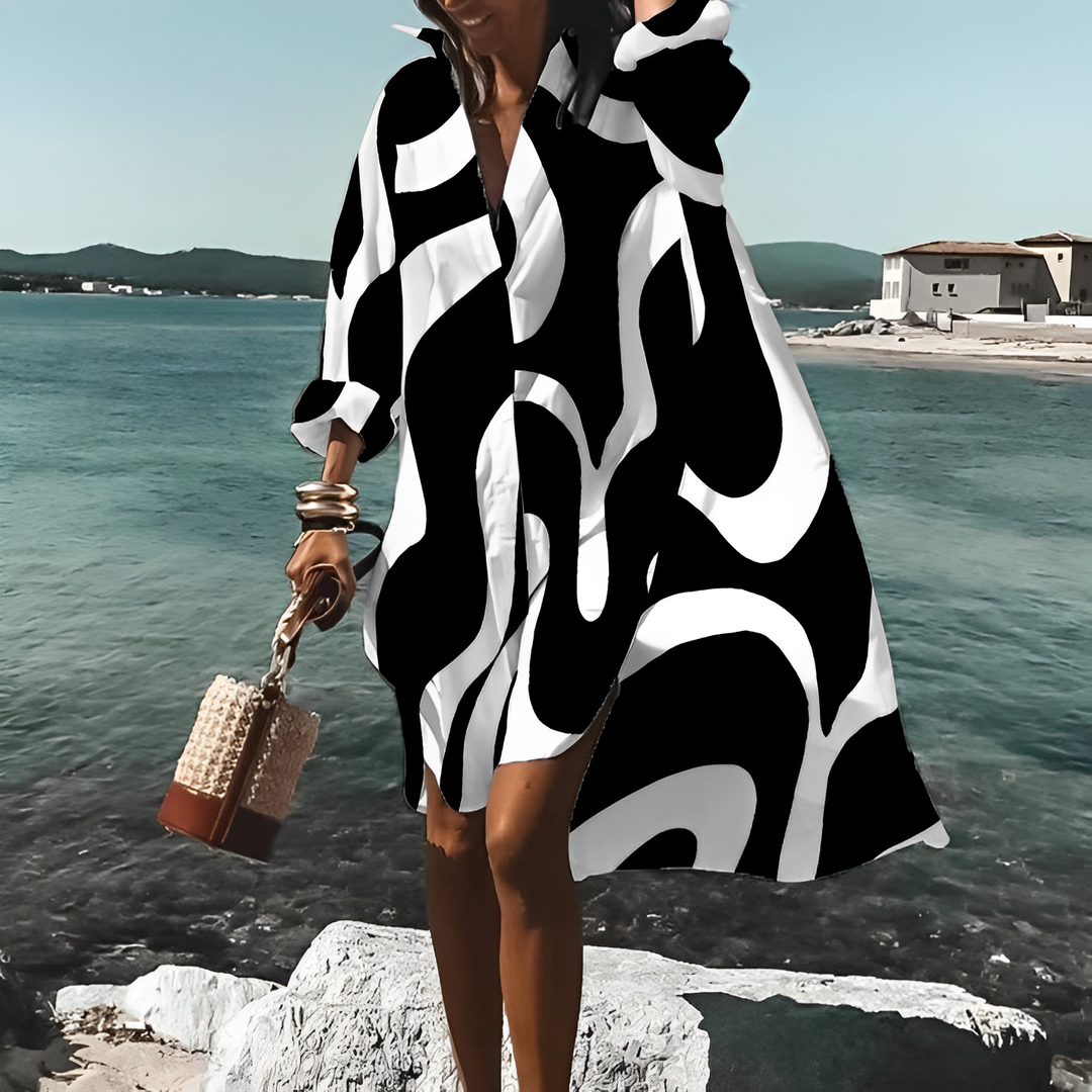 Levoire | Robe Mi-Longue À Imprimé Unique Noir