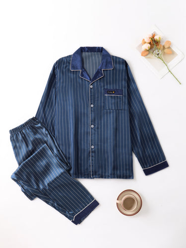 Levoire | Ensemble De Pyjama En Satin Rayé Pour Hommes À Manches Longues