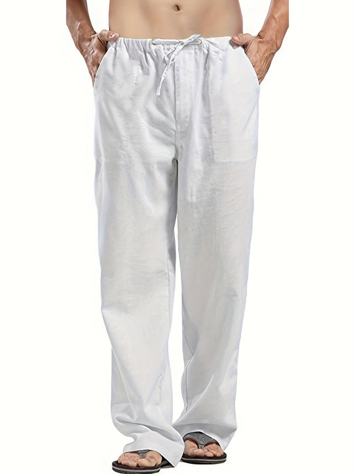 Levoire | Pantalons Pour Hommes En Mélange De Coton Et De Lin Avec Une Taille Élastique Décontractée Blanc