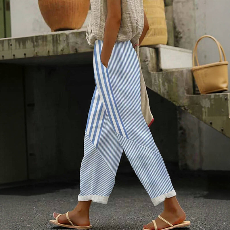 Levoire | Pantalon Rayé Décontracté Bleu