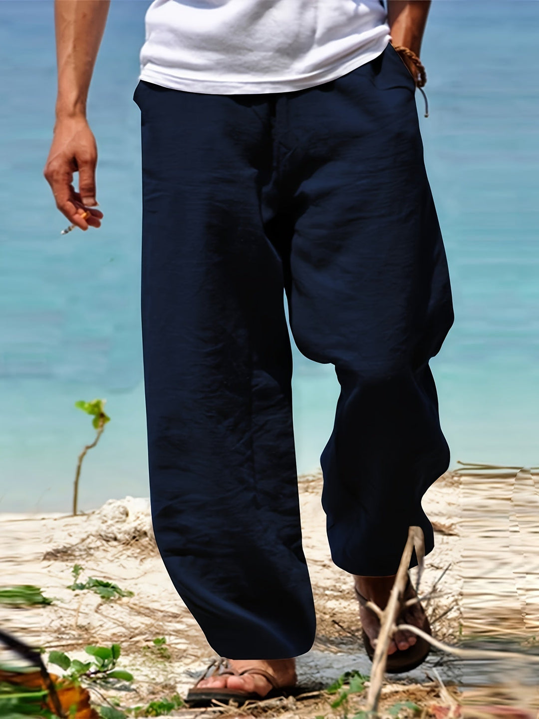Levoire | Loisirs Coton Lin Pantalons Couleur Unie Merimustan