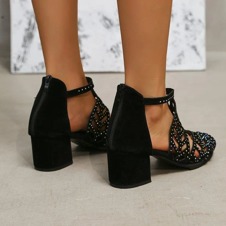 Levoire | Sandales en strass à talon épais et à boucle