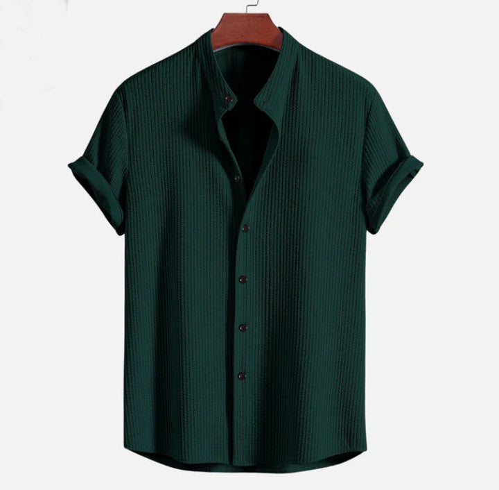 Levoire | Haut Col Montant T-Shirt À Côtes, Coupe Musclée Vert foncé