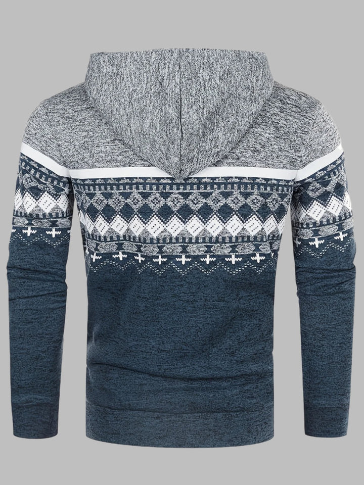 Levoire | Pull À Capuche Homme Avec Motif Norvégien Et Fermeture Éclair
