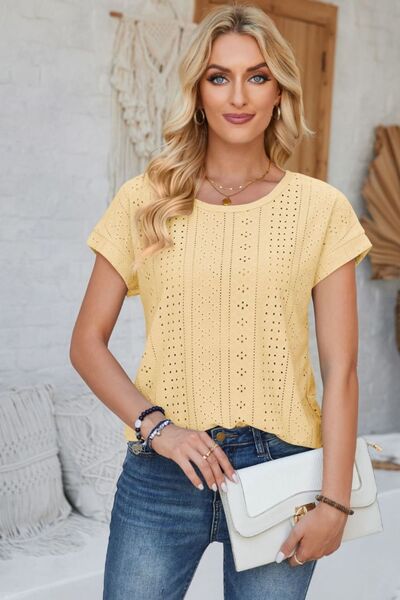 Levoire | Lochkuvio Col Rond T-Shirt À Manches Courtes Retournées Jaune