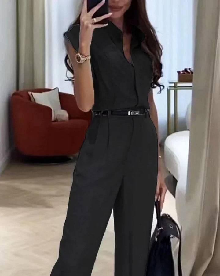 Levoire | Ensemble Élégant Avec Chemise Unie Et Pantalon Noir