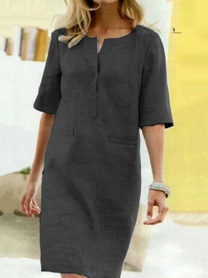 Levoire | Robe À Manches Courtes En Coton-Lin Avec Un Design Respirant Et Léger Noir