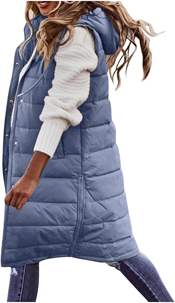 Manteau sans manches pour femmes en longueur longue Bleu