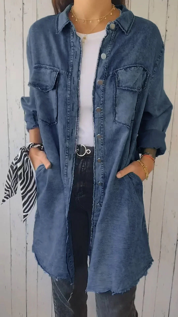 Levoire | Chemise longue confortable en faux denim Bleu marine
