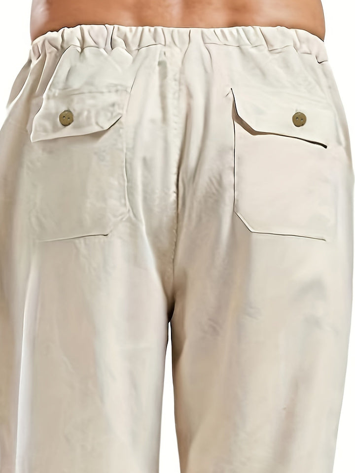 Levoire | Pantalons Pour Hommes En Mélange De Coton Et De Lin Avec Une Taille Élastique Décontractée