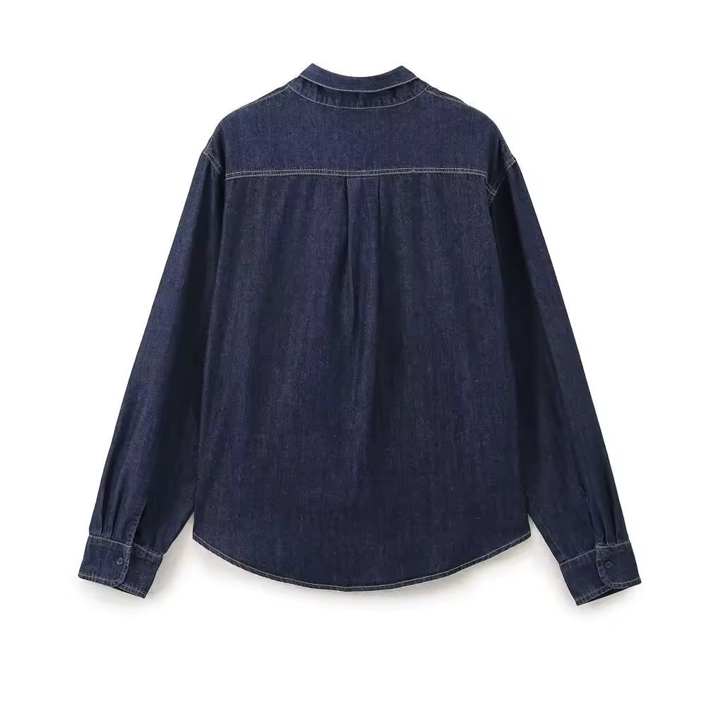 Levoire | Chemisier En Denim Sombre Avec Col À Nœuds
