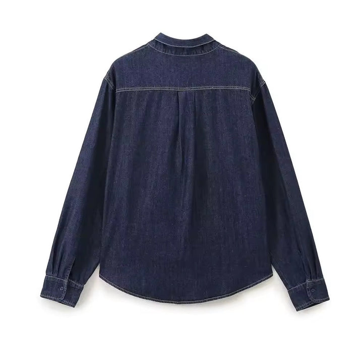 Levoire | Chemisier En Denim Sombre Avec Col À Nœuds