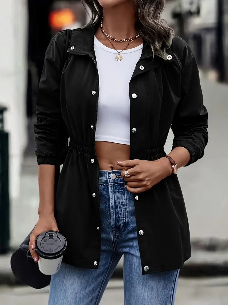 Levoire | Chic Mi-Long Veste Coupe-Vent Avec Zip Noir