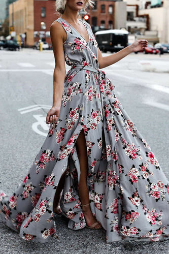 Levoire | Bohème Imprimé Floral V encolure Robe Sans Manches Wrap