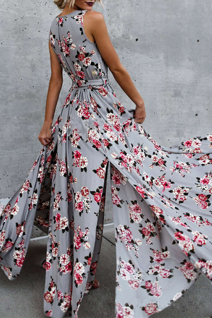 Levoire | Bohème Imprimé Floral V encolure Robe Sans Manches Wrap
