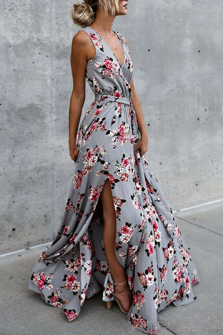 Levoire | Bohème Imprimé Floral V encolure Robe Sans Manches Wrap